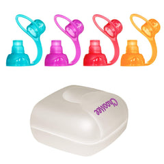 ChooMee SoftSip Tops pink closeup demonstrating spill prevention for on-the-go pouches.