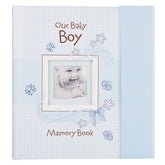 Christian Art Gifts boy baby book cover featuring blue gingham, a keepsake to start memories