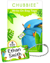 CHUBBIEE child id bag tags green forest pack6 laid out for labeling