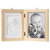 Chuckle pine handprint frame with 5x7 photo for easy keepsake display.