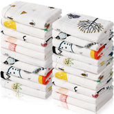 Chumia 20-pack baby muslin burp cloths with colorful patterns for daily burping and cleanup.