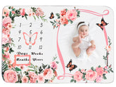 Chumia baby milestone blanket pink florals closeup highlighting soft flannel texture for cozy photos