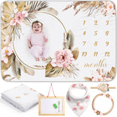 Chumia milestone blanket with butterfly pattern offers cozy backdrop for monthly photos.