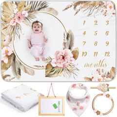 Chumia milestone blanket with butterfly pattern offers cozy backdrop for monthly photos.