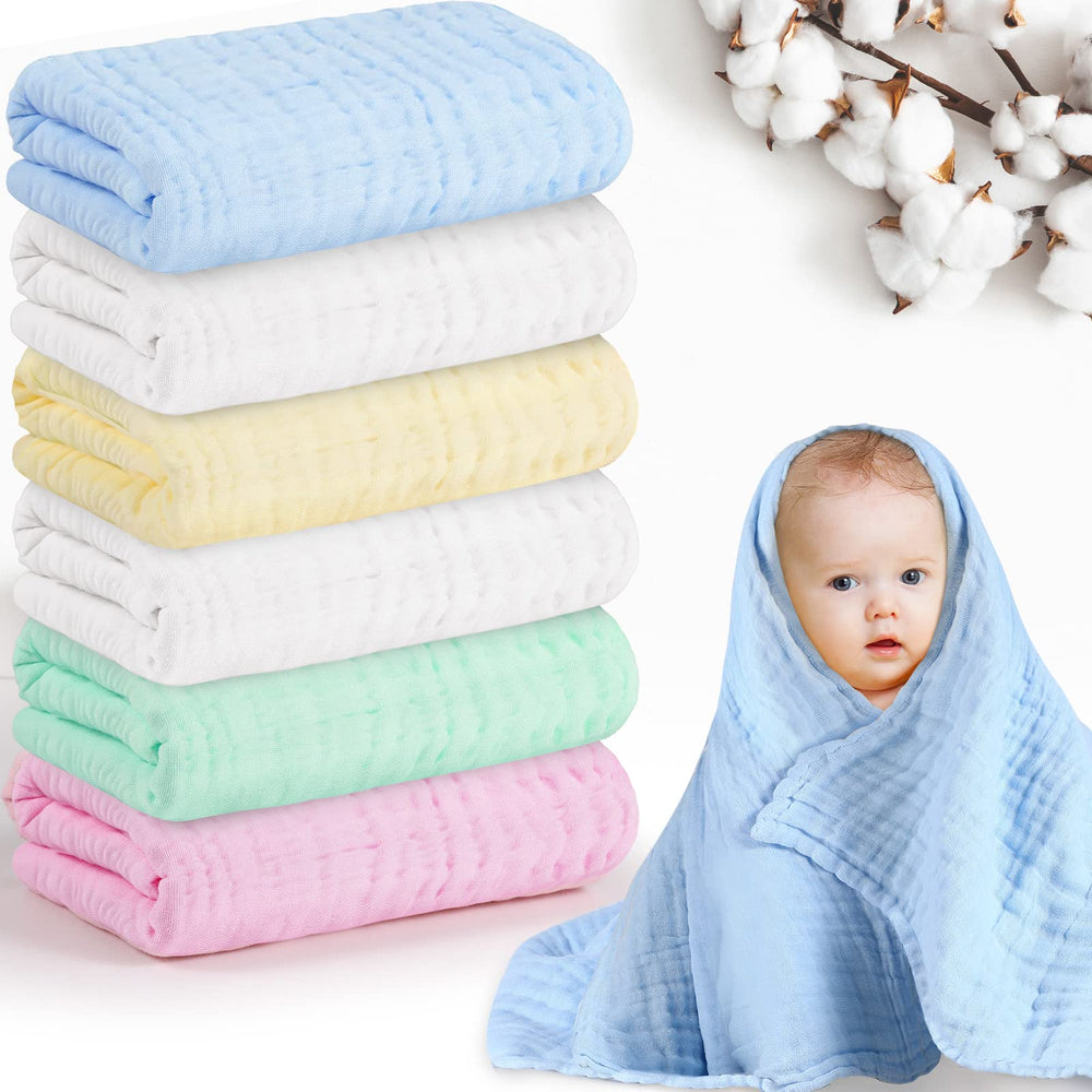 Chumia six-pack baby muslin towels bundle for quick daily drying after baths.
