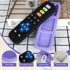 Chuya baby remote-control teether in hand for easy grip during chewing sessions.