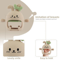 Chuya Bunny teether held in hands supports grip and tactile exploration.