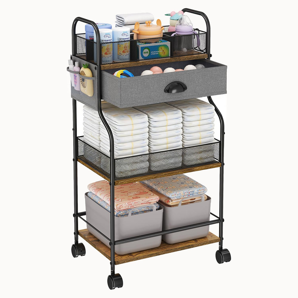 Cidaziya 3-tier diaper caddy top view with clearly organized compartments for quick access.