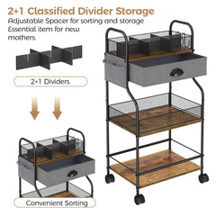 Cidaziya diaper caddy with 360-degree wheels glides smoothly across rooms.