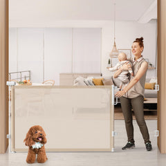 Cideny 76-inch retractable gate extended in a doorway, ideal for wide openings and safe passage.