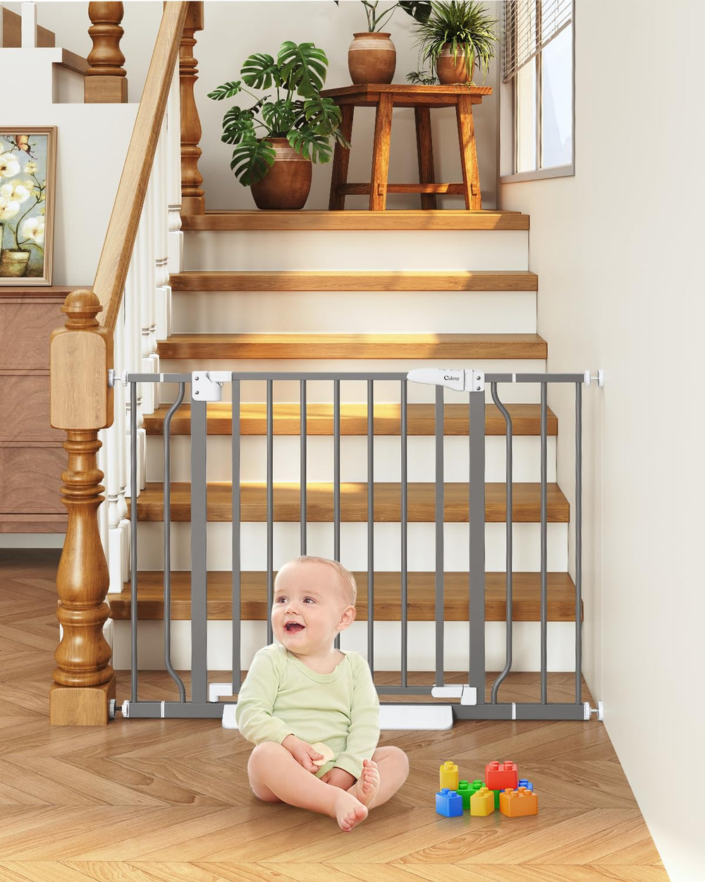 Cideny baby gate auto-close in action, keeping stairs safe and controlled
