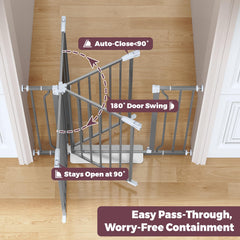 Cideny baby gate dual-lock enables one-handed doorway access with safety