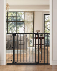 Cideny baby gate on stairs showing auto-close feature for safer passage