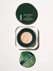 ciele filter & PROTECT SPF 30+ loose powder swatch shows natural finish and oil control.