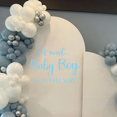 CIEQR Sweet Baby Boy Sign Decal on backdrop wall complements party themes