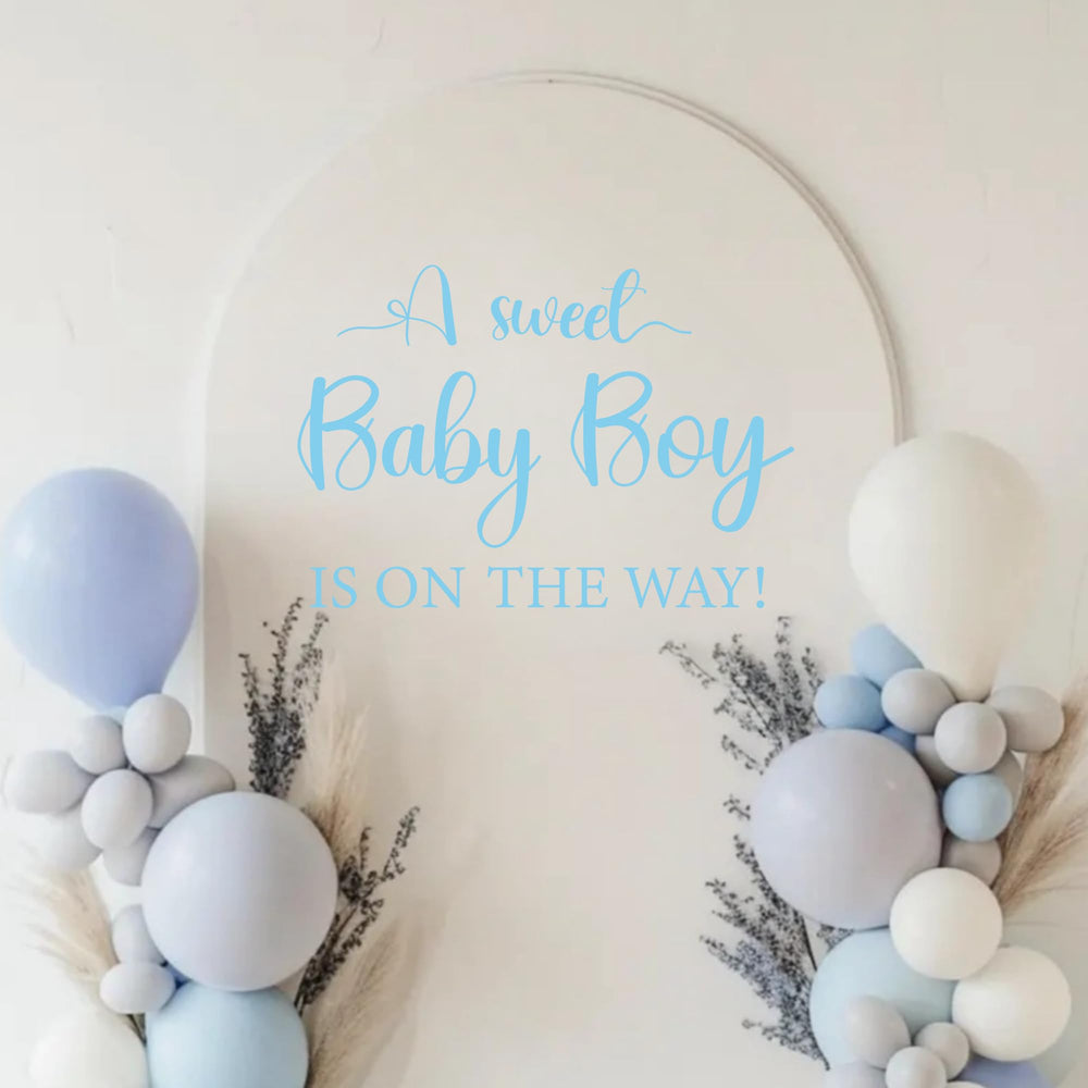 CIEQR Sweet Baby Boy Sign Decal closeup with elegant lettering for baby shower decor