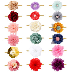 Cinaci flower headbands set with pink chiffon blossoms—soft nylon stretch for gentle daily wear.