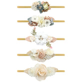 Cinaci flower headband set of five in ivory and white for baby photos