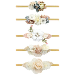 Cinaci flower headband set of five in ivory and white for baby photos