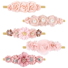 Cinaci flower headbands pink bouquet, soft nylon comfort for daily wear