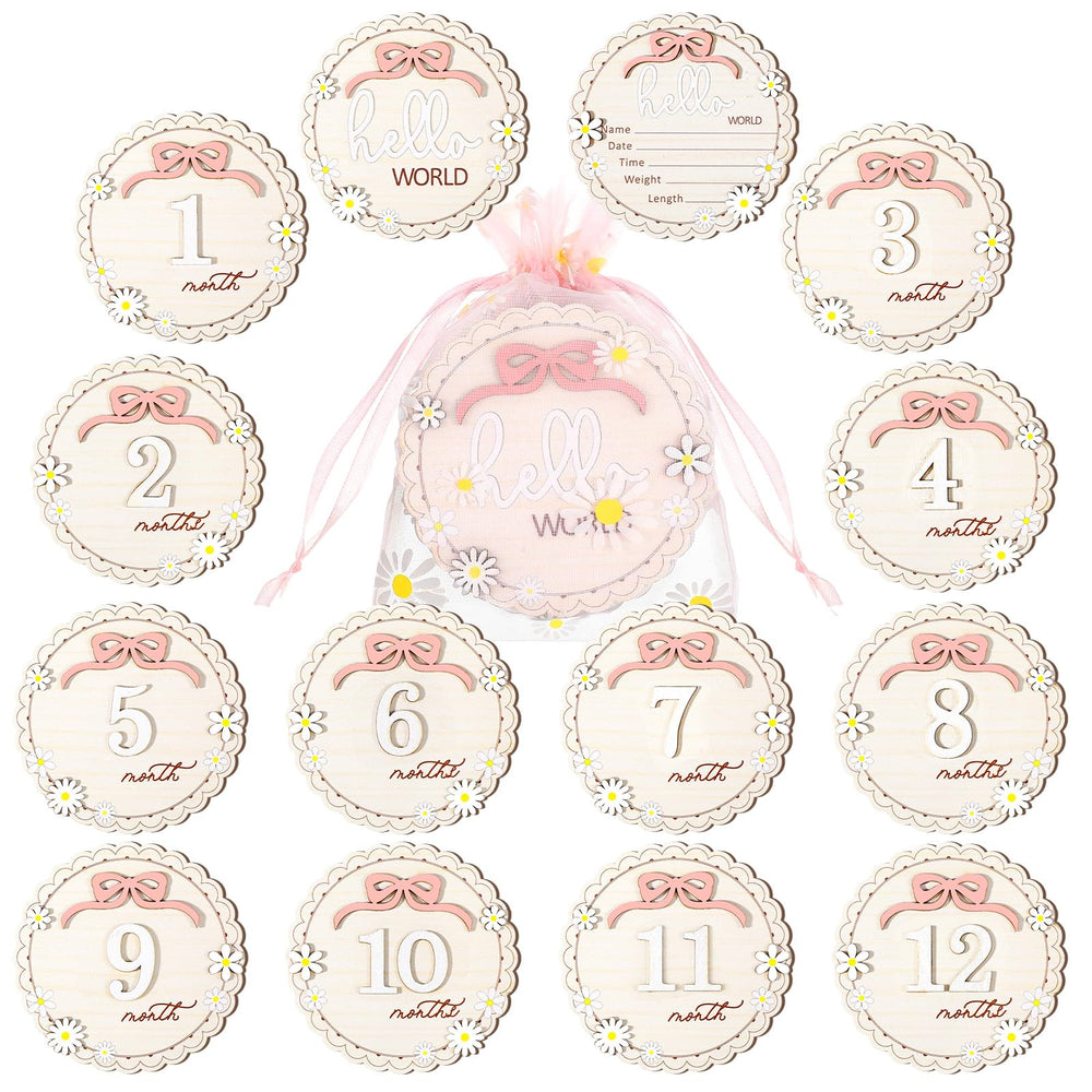 Cinnvoice Hello World milestone card front for newborn announcements
