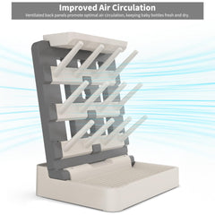 CINWWNI drying rack with anti-tipping backboard provides stable drying for multiple bottles.