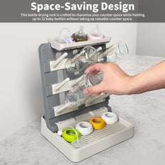 CINWWNI baby bottle drying rack holds up to 12 bottles, simplifying post-wash organization.