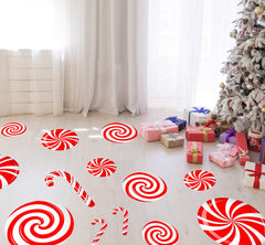 CIOEY Peppermint Floor Decals floor-layout use on living room floor for charm.
