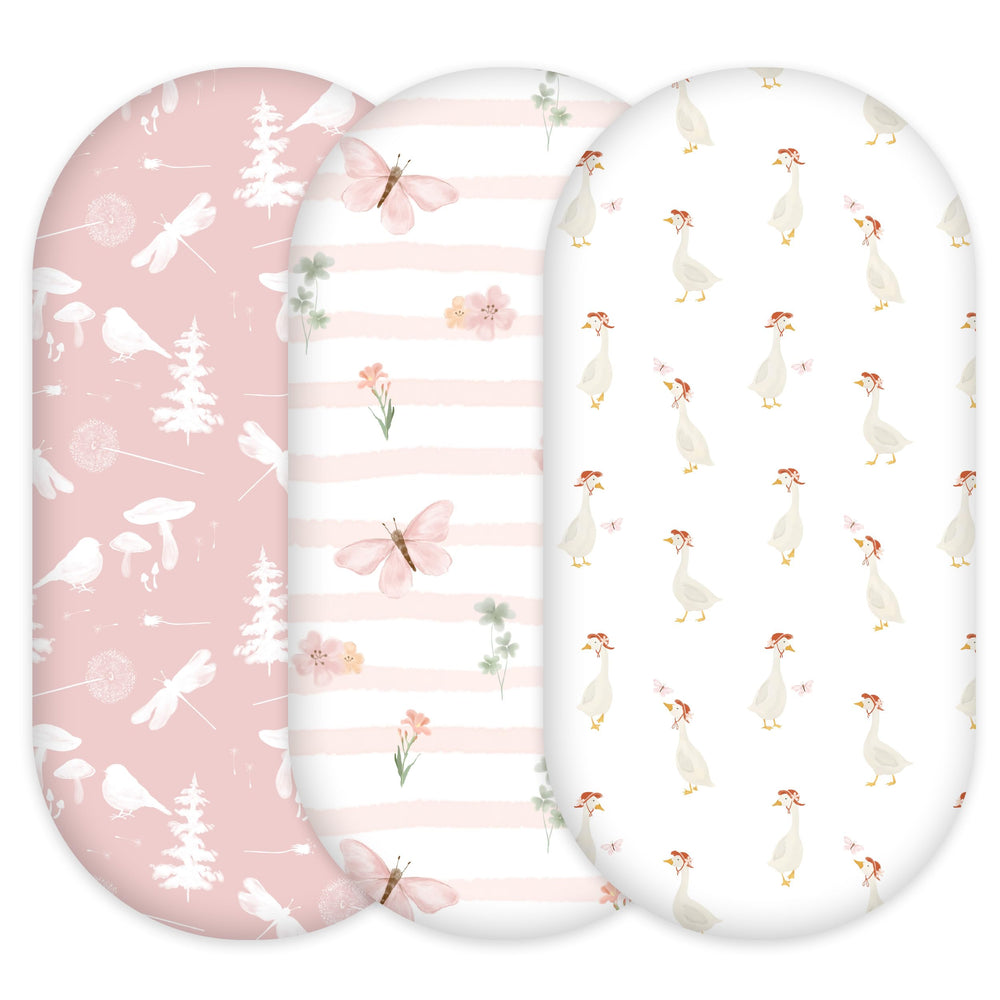 Civarua Kids pink butterfly sheets folded, showing soft breathable fabric for year-round comfort