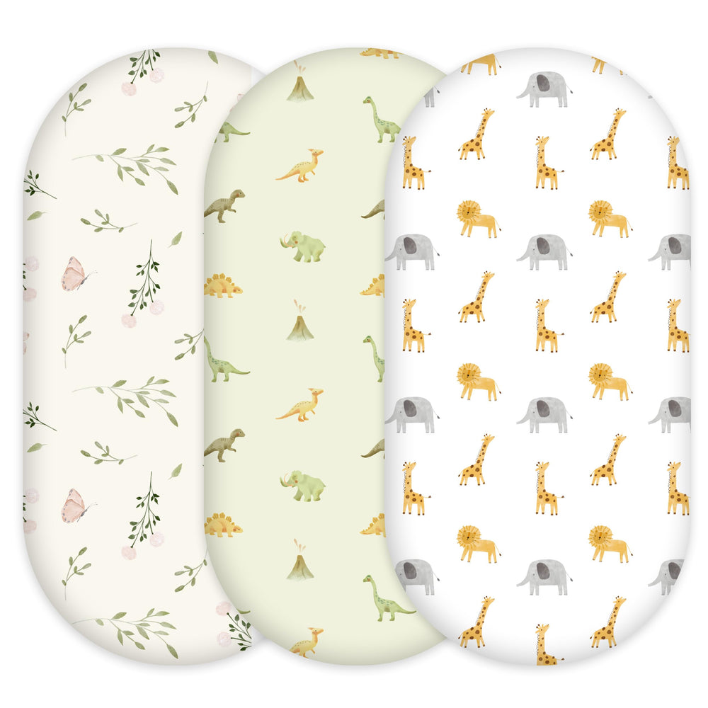 Civarua Kids dinosaur-elephant sheet close-up, showing soft breathable fabric for baby's skin