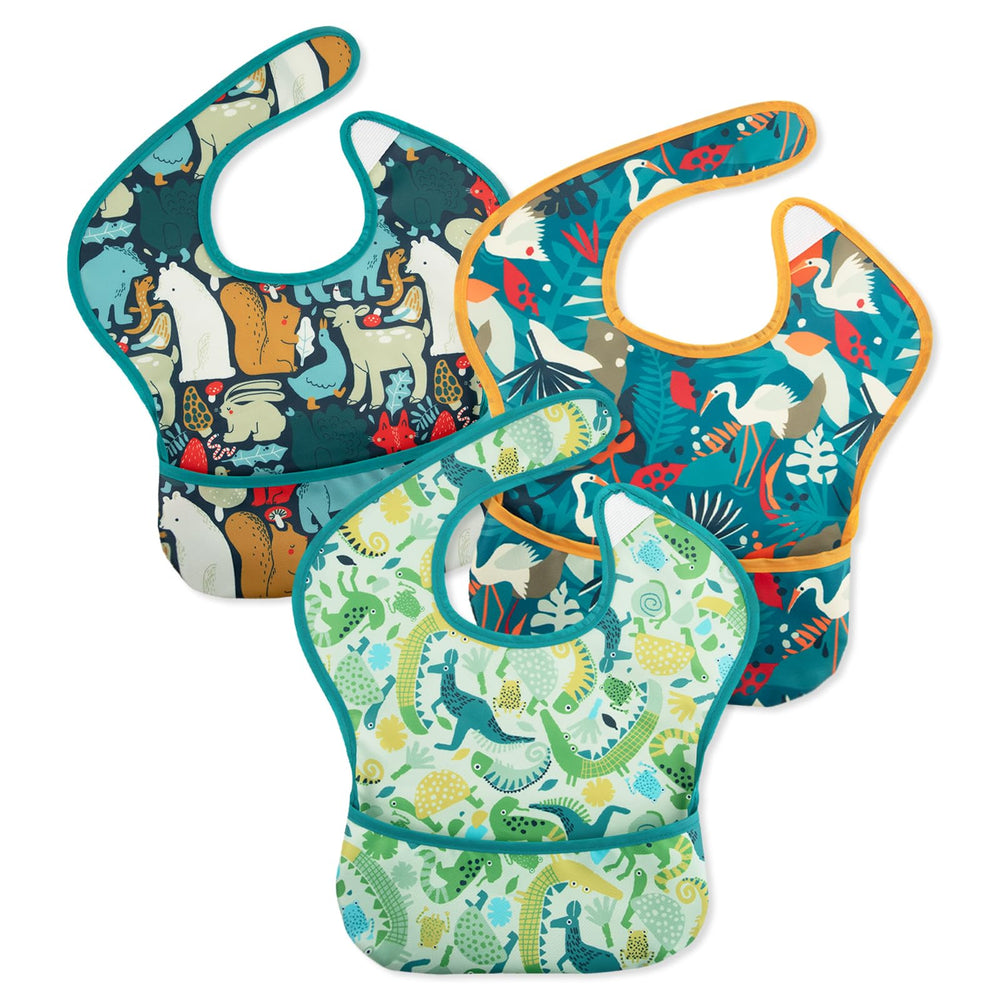 Civarua Kids mess-proof bib front view with food catcher for spill-free meals.