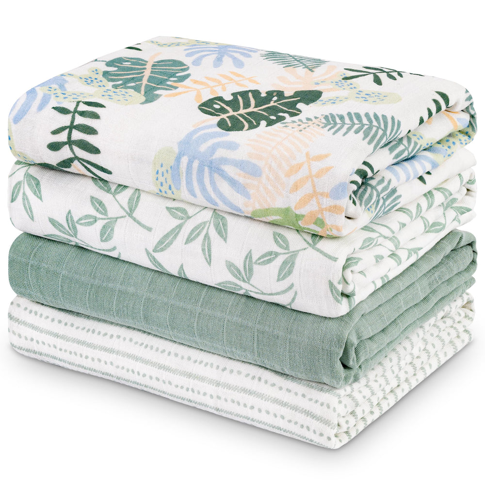 Civarua Kids muslin swaddle blanket four-pack in sage green, versatile newborn care