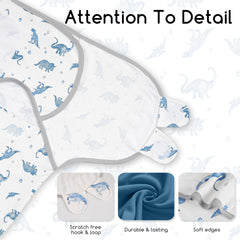 Civarua Kids swaddle blue dinosaur small baby fit illustrates snug 0-3 month sizing up to 14 lbs.