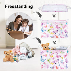 Clastyle 36L pink Dreamy Butterfly Basket open-collapsible demonstrates versatile storage for playroom.