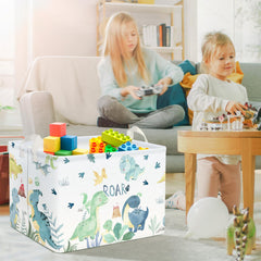Clastyle Adorable Watercolors Green Dinosaur Shelf Basket palm leaf—waterproof lining.