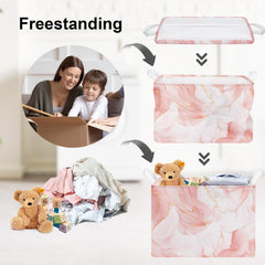 Clastyle marble-design pink basket in kids room stores clothes, books, and toys.