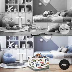 Clastyle Monster Truck Laundry Hamper side view demonstrates collapsible design for space saving