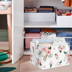 Clastyle Rectangle Rose Floral Baby Gift Basket waterproof liner inside for towel and blanket organization