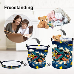 Clastyle roaring-dinosaur-basket drawstring closeup highlights secure easy-carry design