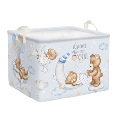Clastyle sleeping-bear-balloons-basket-blue-rectangle keeps toys organized on a shelf