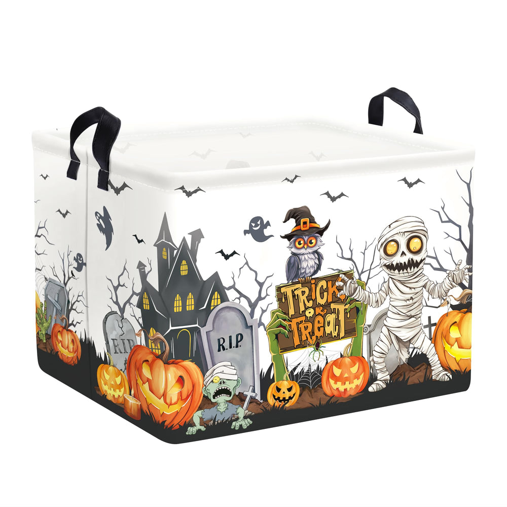 Clastyle spooky basket with cemetery pumpkins and lights supports toy storage and playful decor