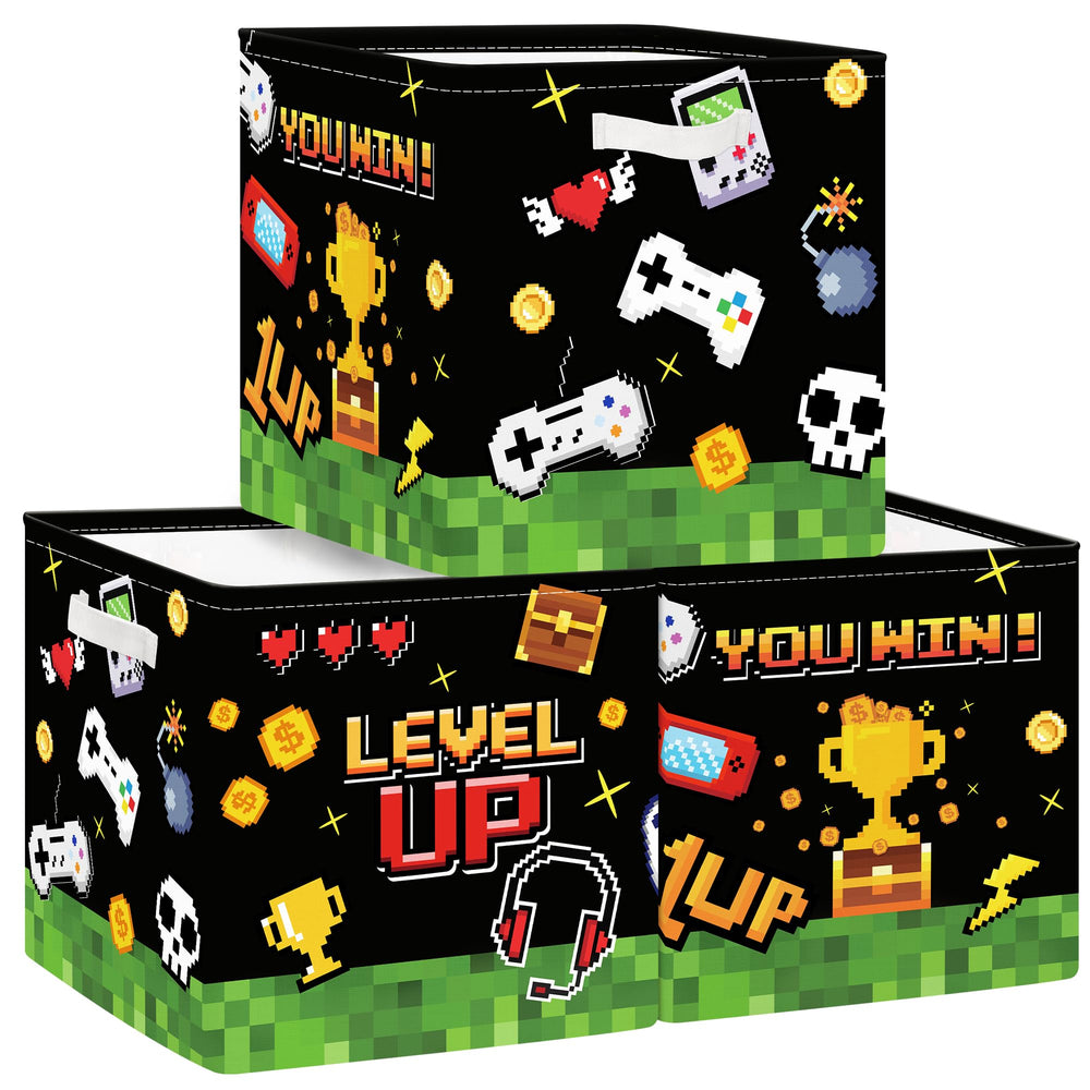 Clastyle video game kid storage cube organizer in black with gamepad motif for toy storage