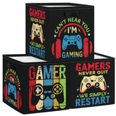 Clastyle cube organizer with black gamepad design keeps toys organized for playtime.