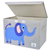 CLCROBD elephant toy chest folded front view shows collapsible storage.
