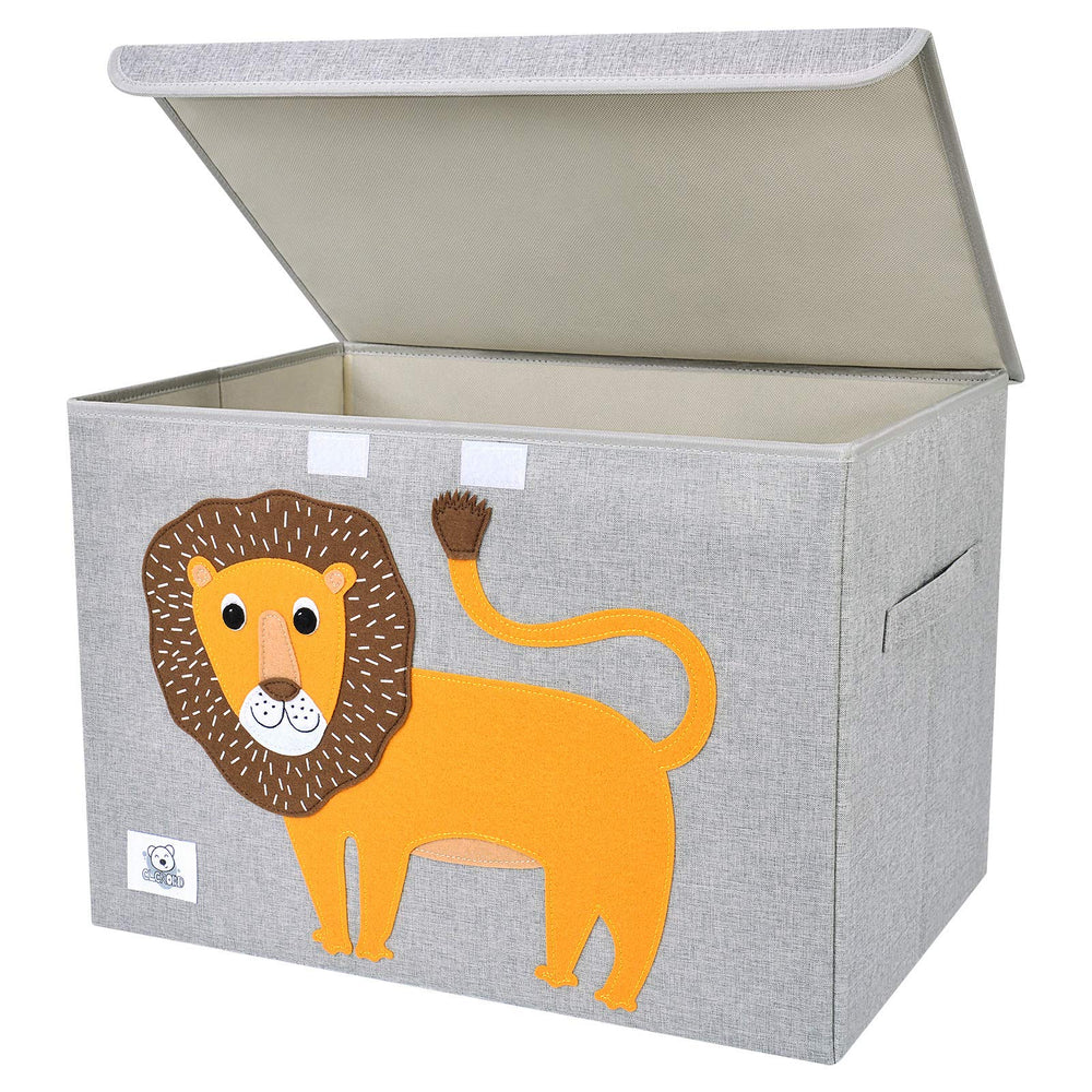 CLCROBD foldable large kids toy chest with lion applique keeps toys organized and tidy.