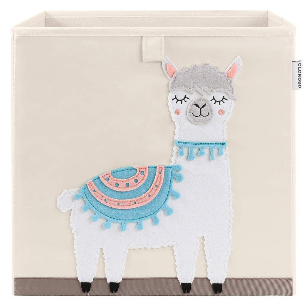 CLCROBD llama cube bin front view ideal for toy organization in a kid's room