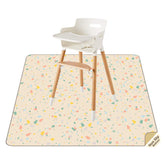 CLCROBD splat mat under high chair in beige protects floors from spills during meals