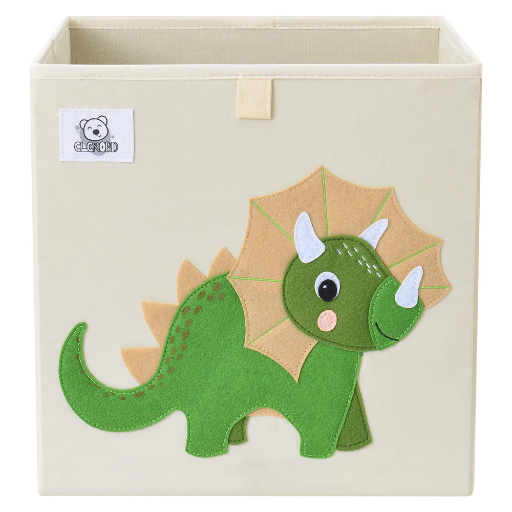 CLCROBD Triceratops cube bin front view stores toys and books neatly