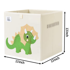 CLCROBD Triceratops cube bin side view fits cubby shelves for organization