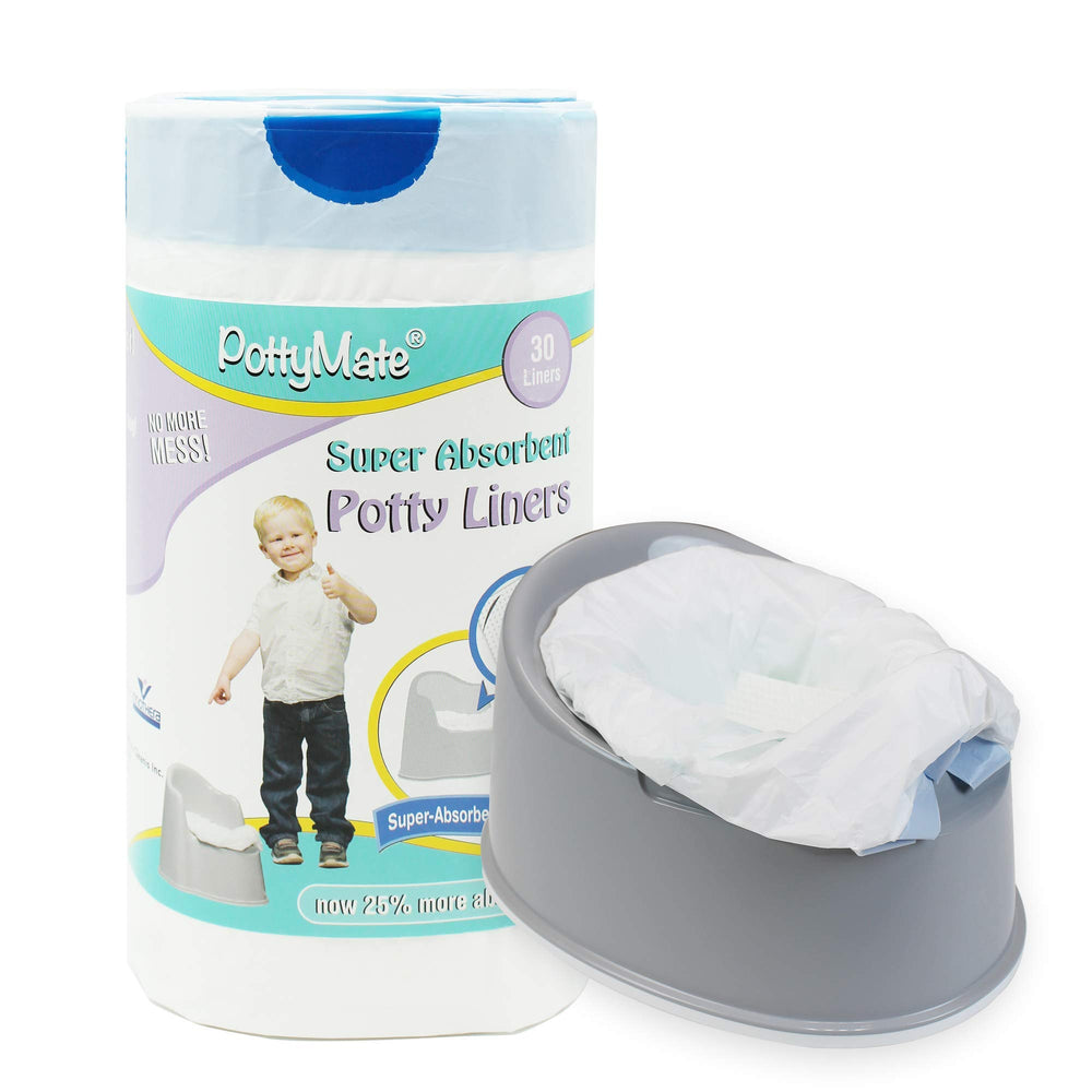 Cleanis PottyMate liner universal fit demonstrated on standard and travel potties for easy use